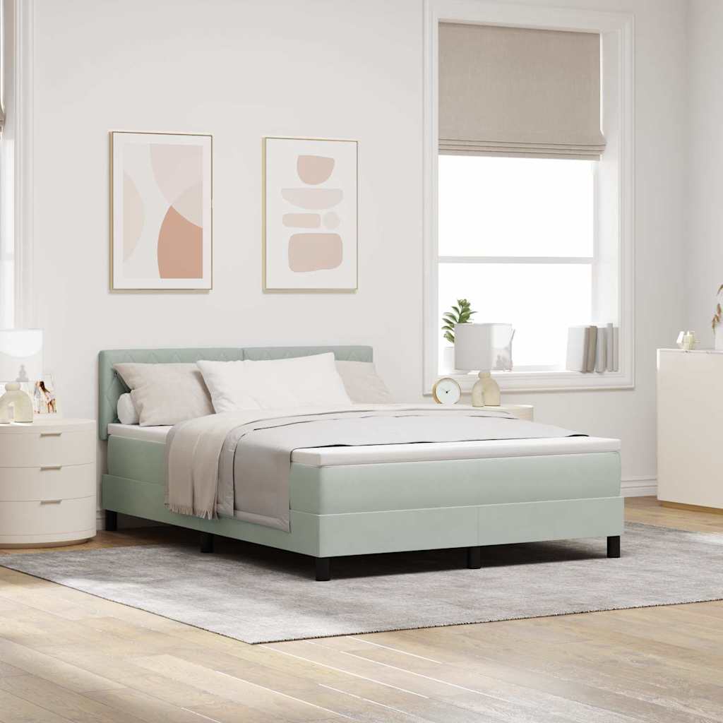 LED Boxspringbett mit Kopfteil Hellgrau 140 x 190 cm Samt