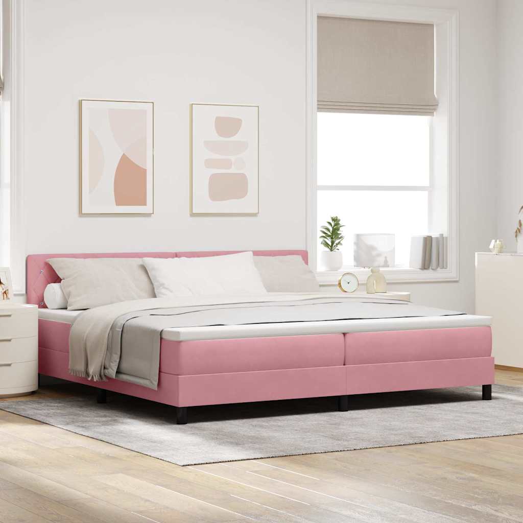 LED Boxspringbett mit Kopfteil Rosa 200 x 200 cm Samt