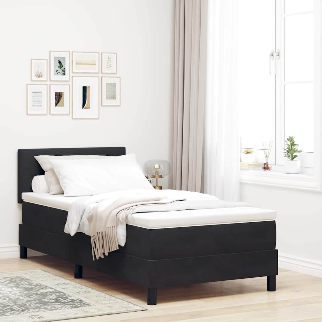LED Boxspringbett mit Kopfteil Schwarz 90 x 190 cm Samt