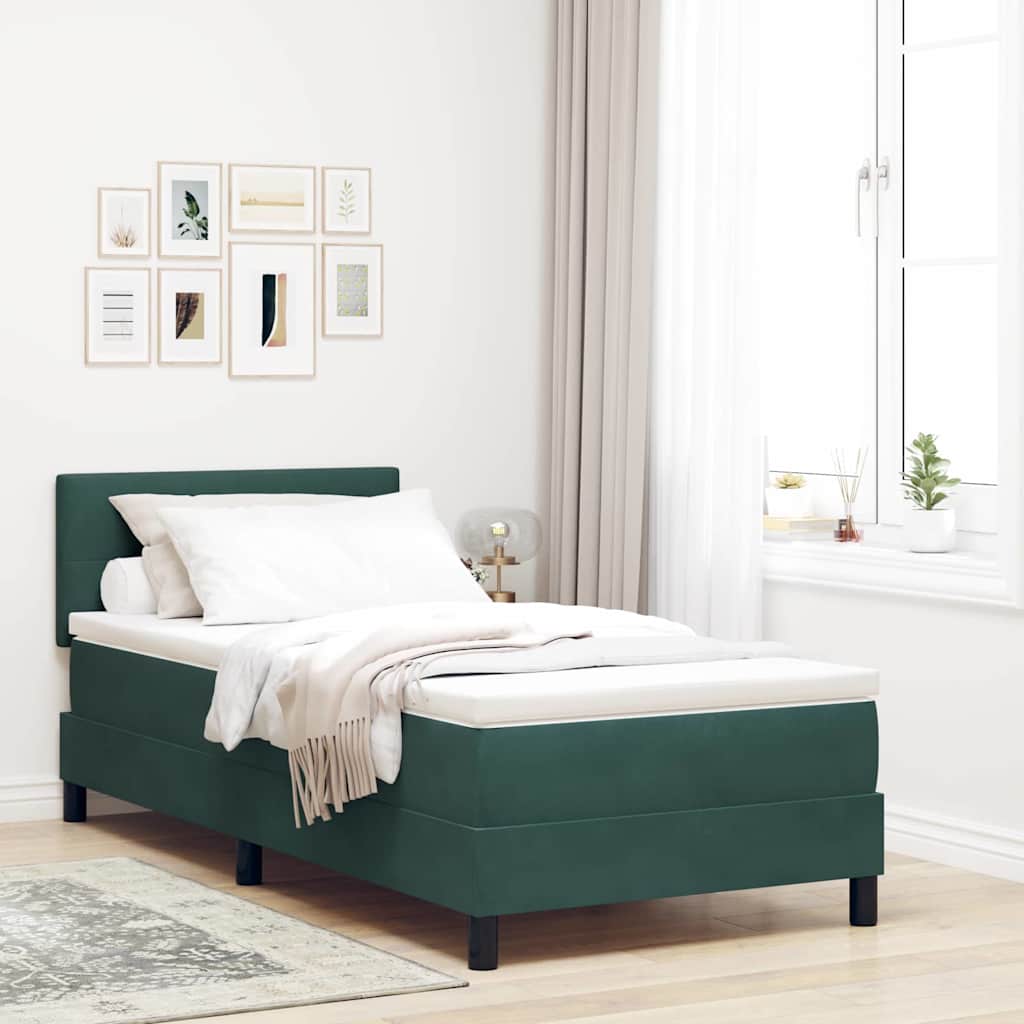 LED Boxspringbett mit Kopfteil Dunkelgrün 100 x 200 cm Samt