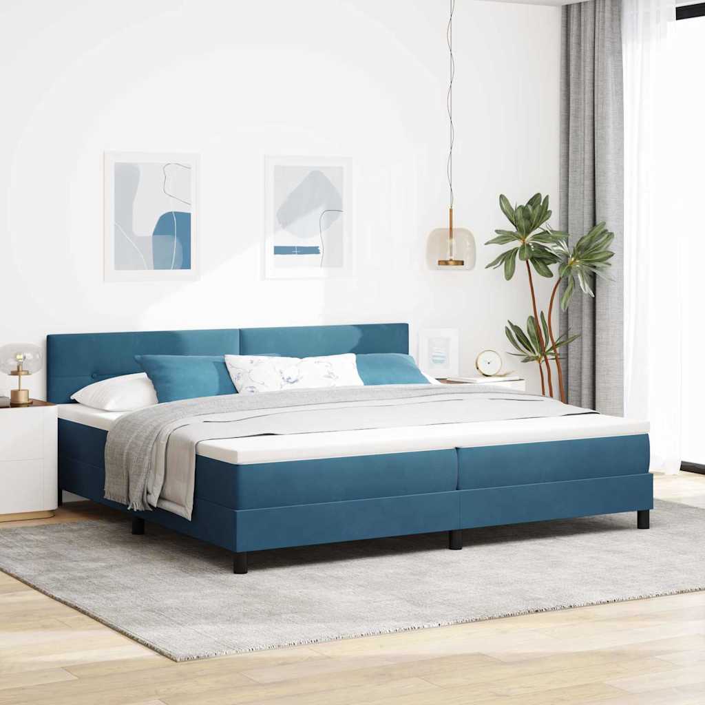 LED Boxspringbett mit Kopfteil Dunkelblau 200 x 200 cm Samt