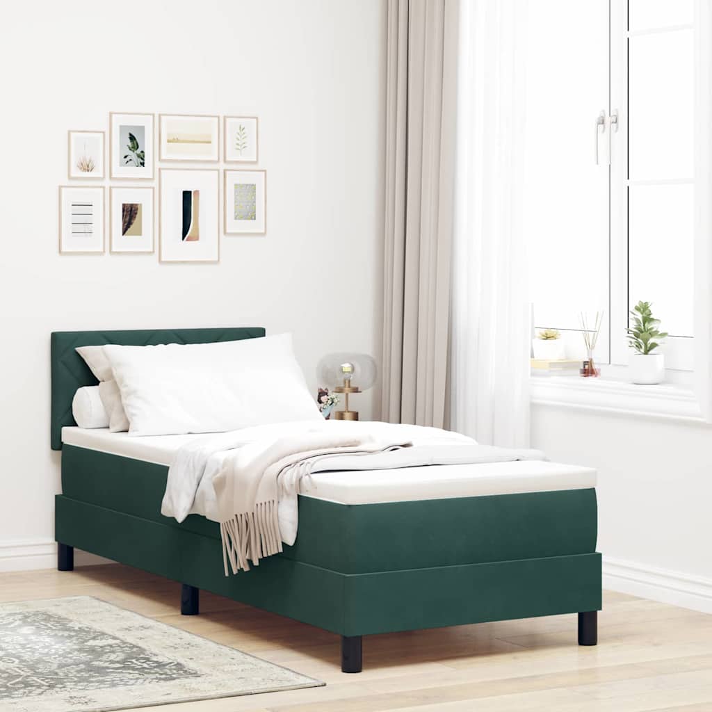 LED Boxspringbett mit Kopfteil Dunkelgrün 80 x 200 cm Samt