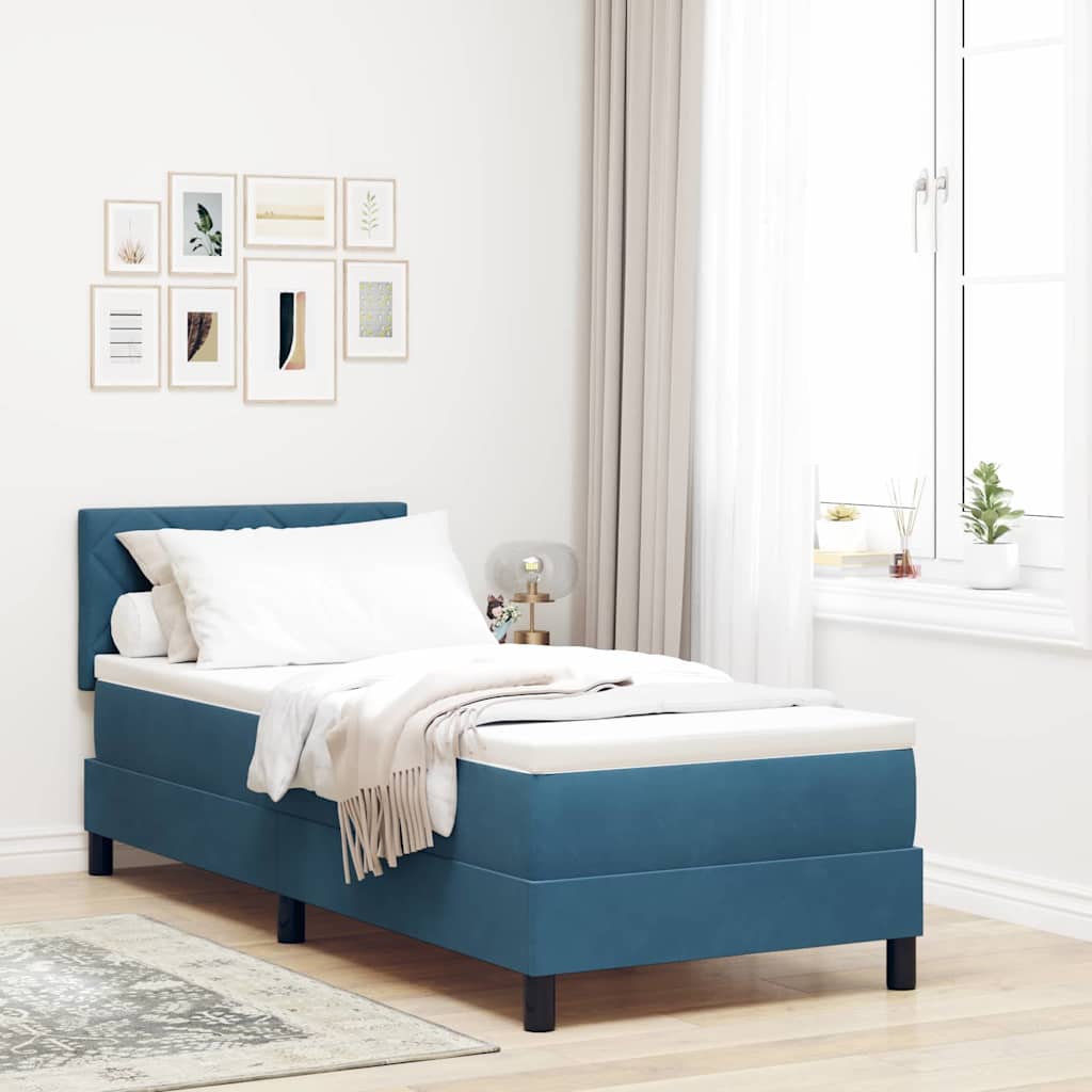 LED Boxspringbett mit Kopfteil Dunkelblau 80 x 200 cm Samt