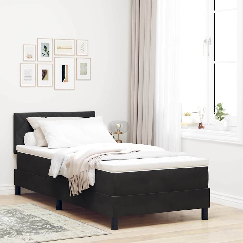 LED Boxspringbett mit Kopfteil Schwarz 90 x 200 cm Samt