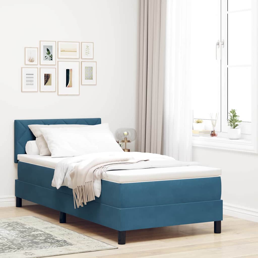 LED Boxspringbett mit Kopfteil Dunkelblau 90 x 200 cm Samt
