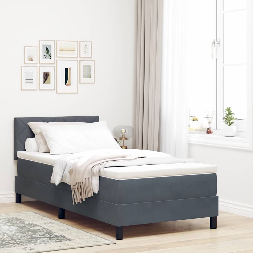LED Boxspringbett mit Kopfteil Dunkelgrau 100 x 200 cm Samt