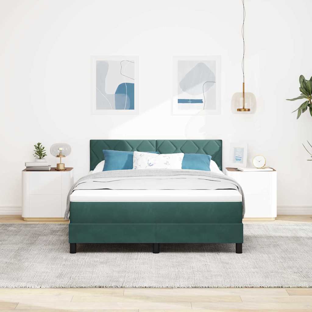 LED Boxspringbett mit Kopfteil Dunkelgrün 140 x 190 cm Samt