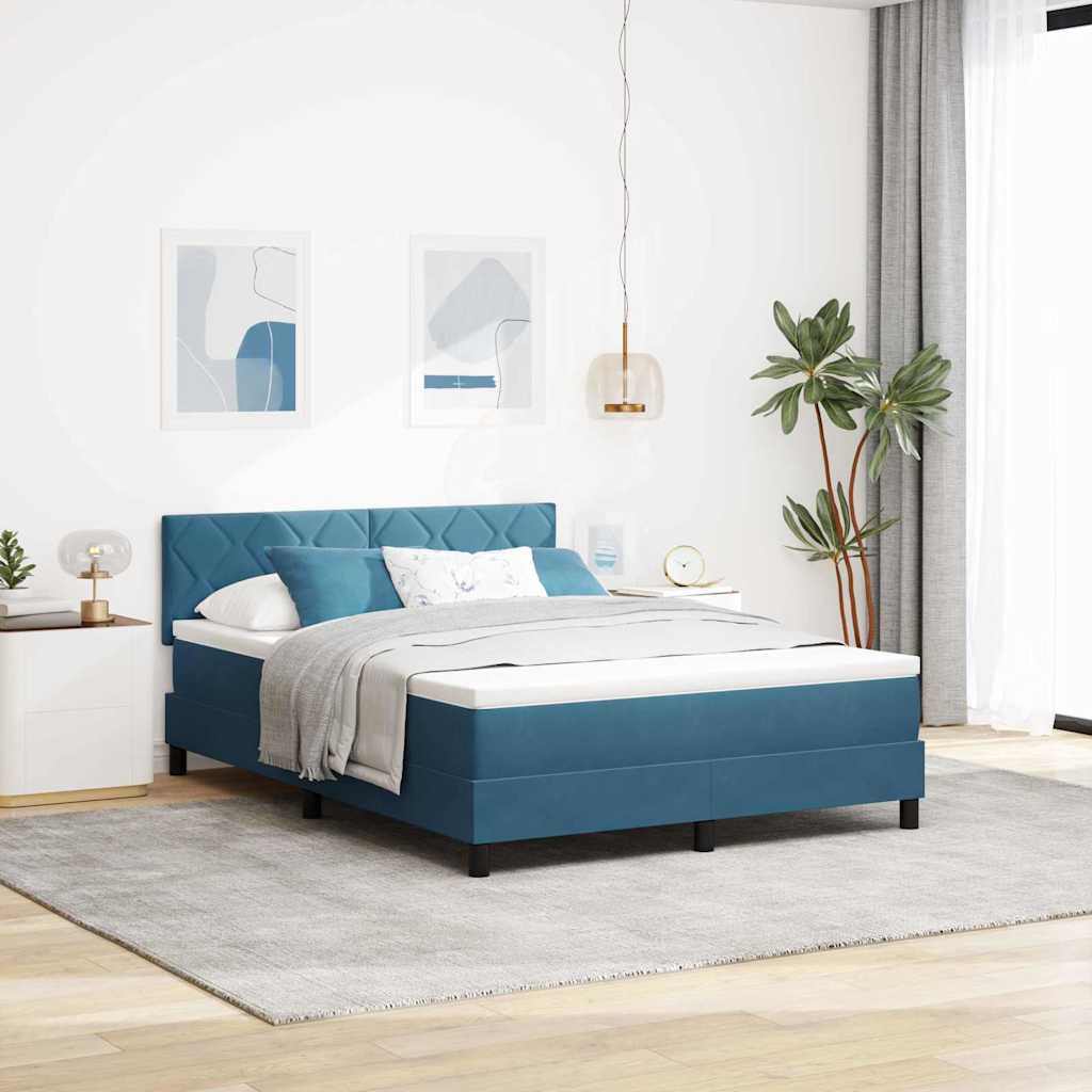 LED Boxspringbett mit Kopfteil Dunkelblau 140 x 190 cm Samt