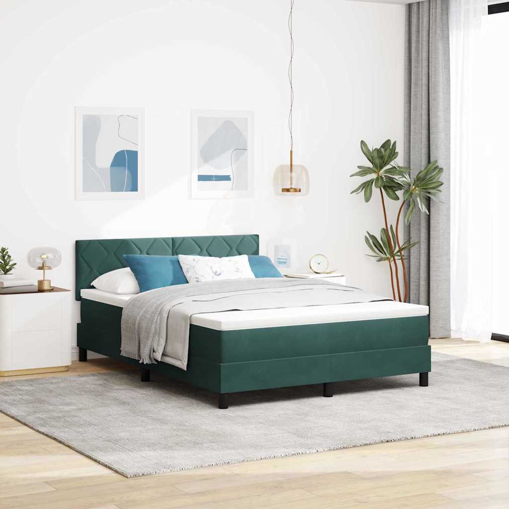LED Boxspringbett mit Kopfteil Dunkelgrün 160 x 200 cm Samt