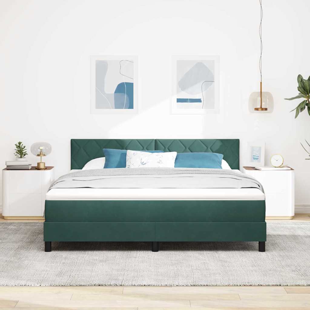 LED Boxspringbett mit Kopfteil Dunkelgrün 180 x 200 cm Samt