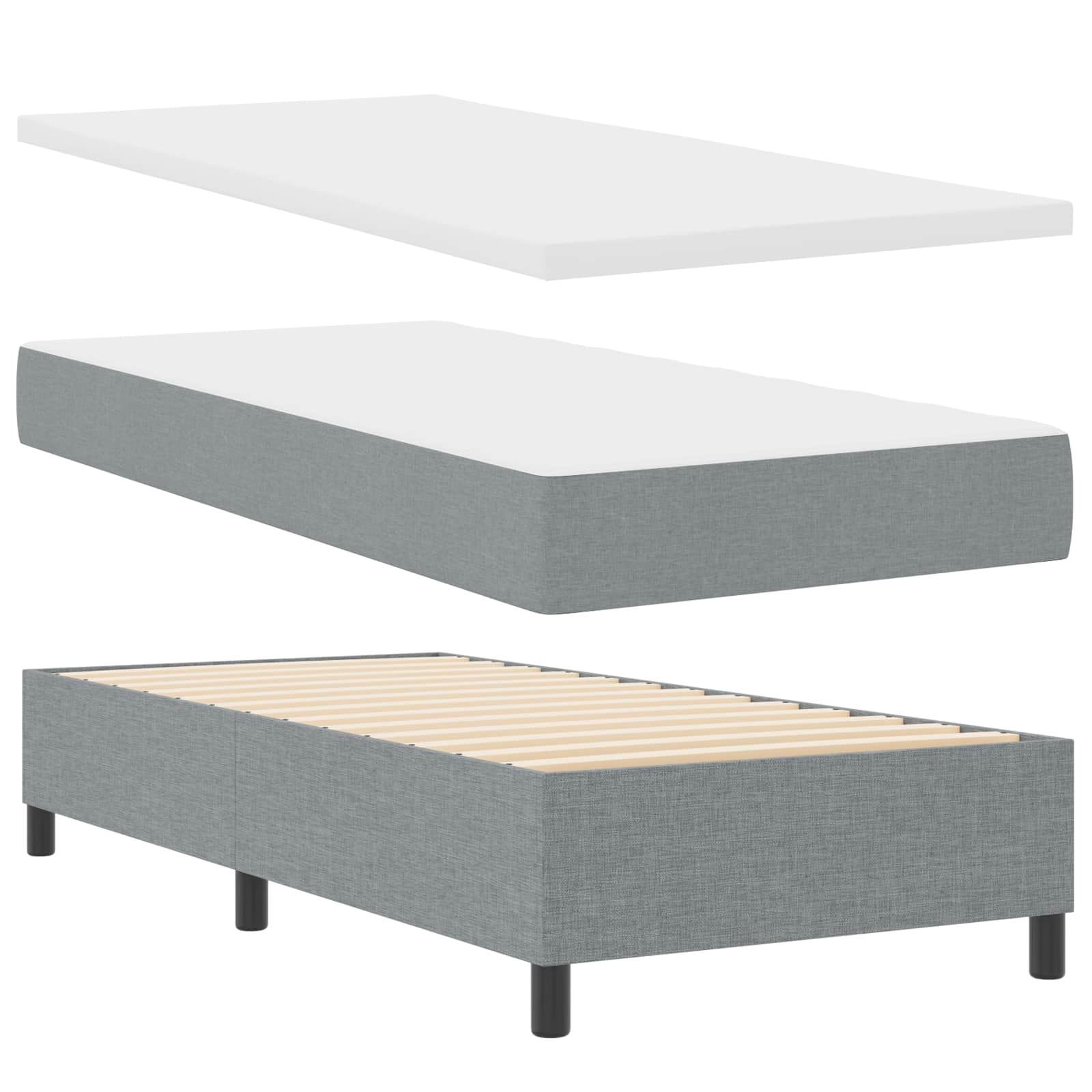 Boxspringbett mit LED-Lichtleisten Hellgrau 90 x 200 cm Stoff