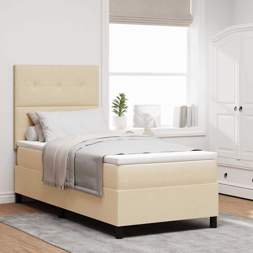 Boxspringbett mit LED-Lichtleisten Creme 100 x 200 cm Stoff