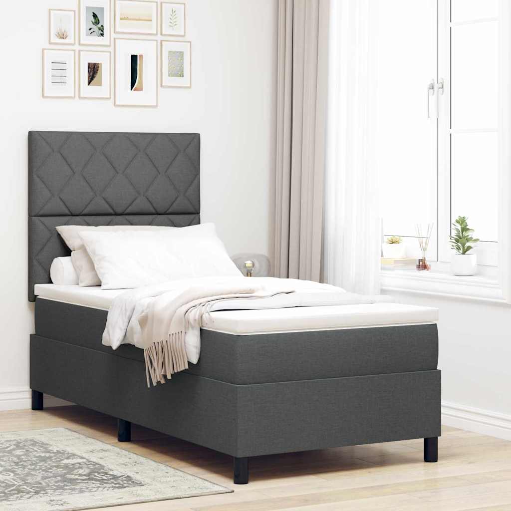 Boxspringbett mit LED-Lichtleisten Dunkelgrau 90 x 190 cm Stoff