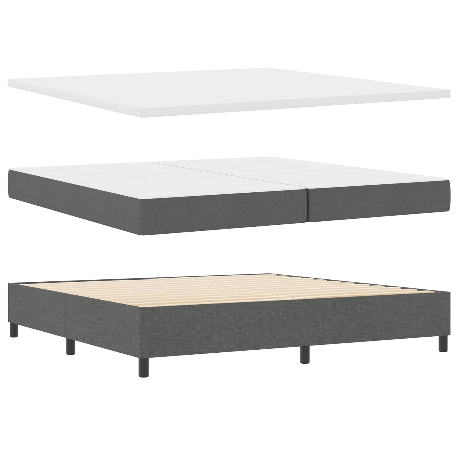 Boxspringbett mit Kopfteil Dunkelgrau 200 x 200 cm Stoff