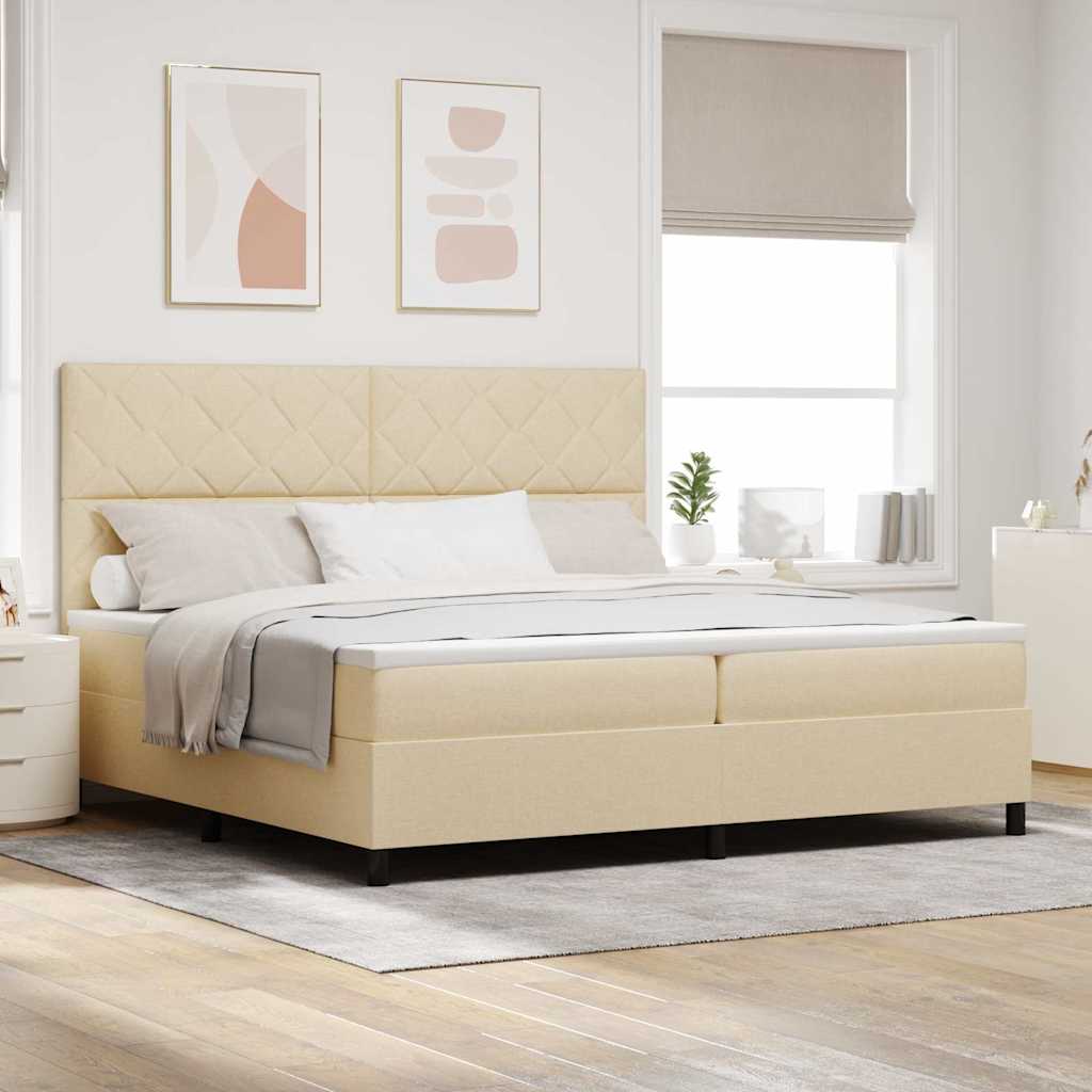 Boxspringbett mit LED-Lichtleisten Creme 200 x 200 cm Stoff