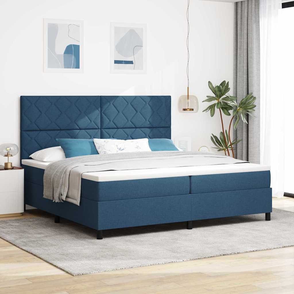 Boxspringbett mit LED-Lichtleisten Blau 200 x 200 cm Stoff