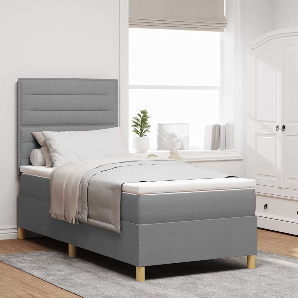 LED Boxspringbett mit Kopfteil Hellgrau 80 x 200 cm Stoff