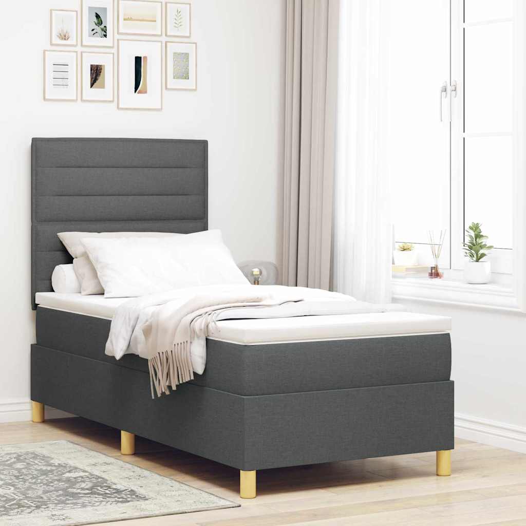 LED Boxspringbett mit Kopfteil Dunkelgrau 80 x 200 cm Stoff