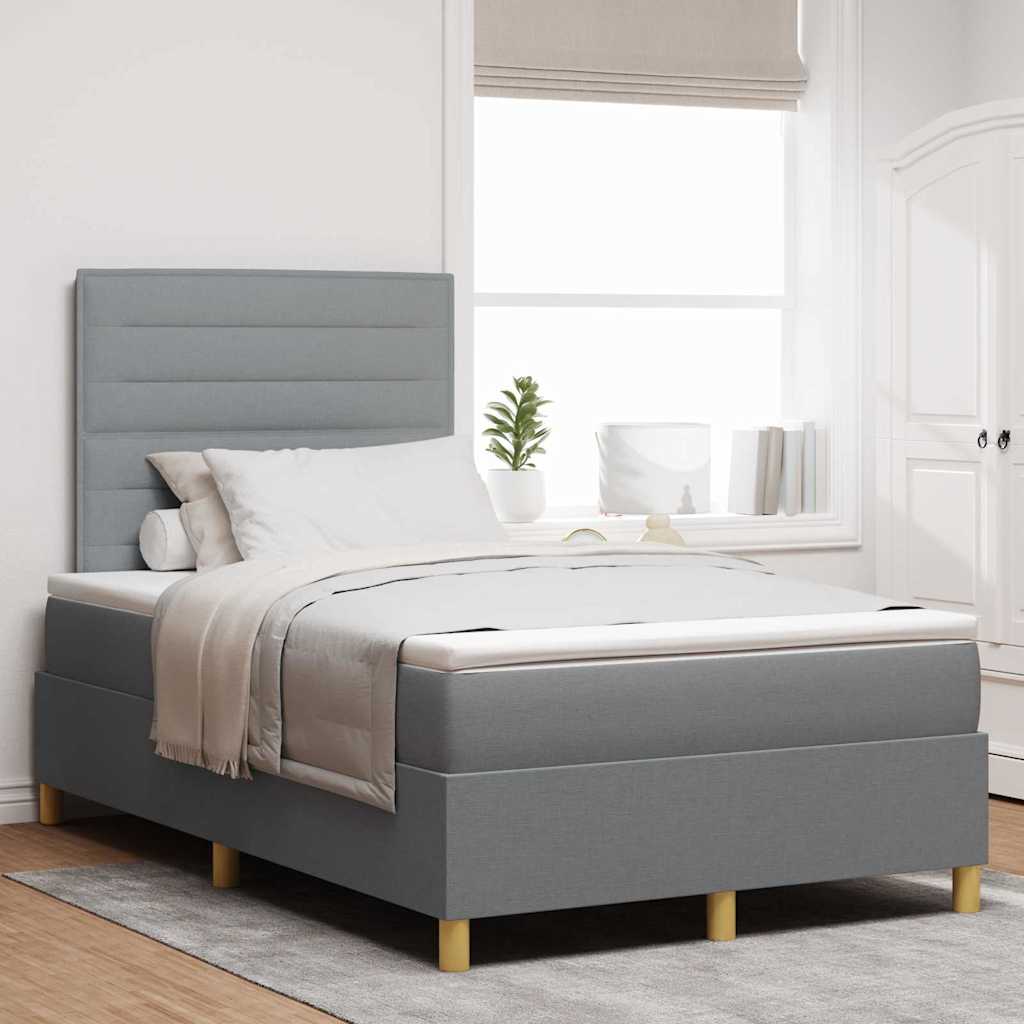 LED Boxspringbett mit Kopfteil Hellgrau 120 x 190 cm Stoff