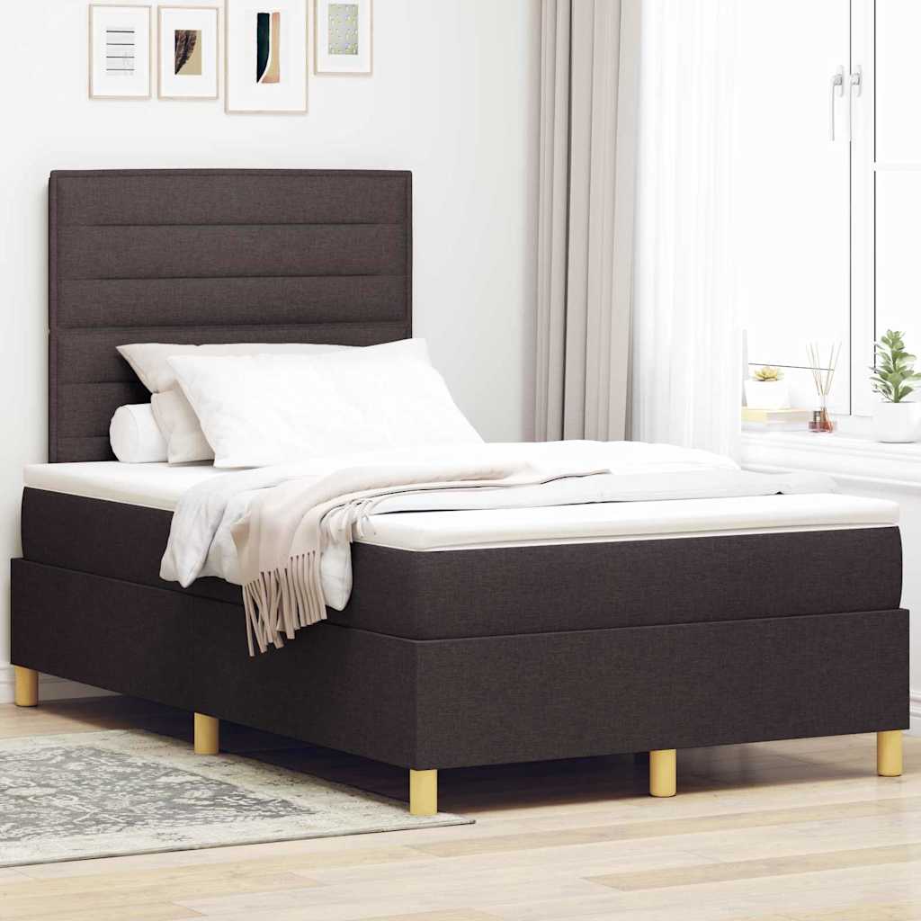 LED Boxspringbett mit Kopfteil Dunkelbraun 120 x 190 cm Stoff