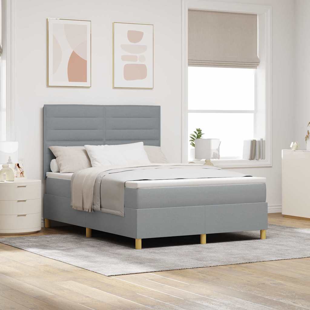 LED Boxspringbett mit Kopfteil Hellgrau 140 x 200 cm Stoff