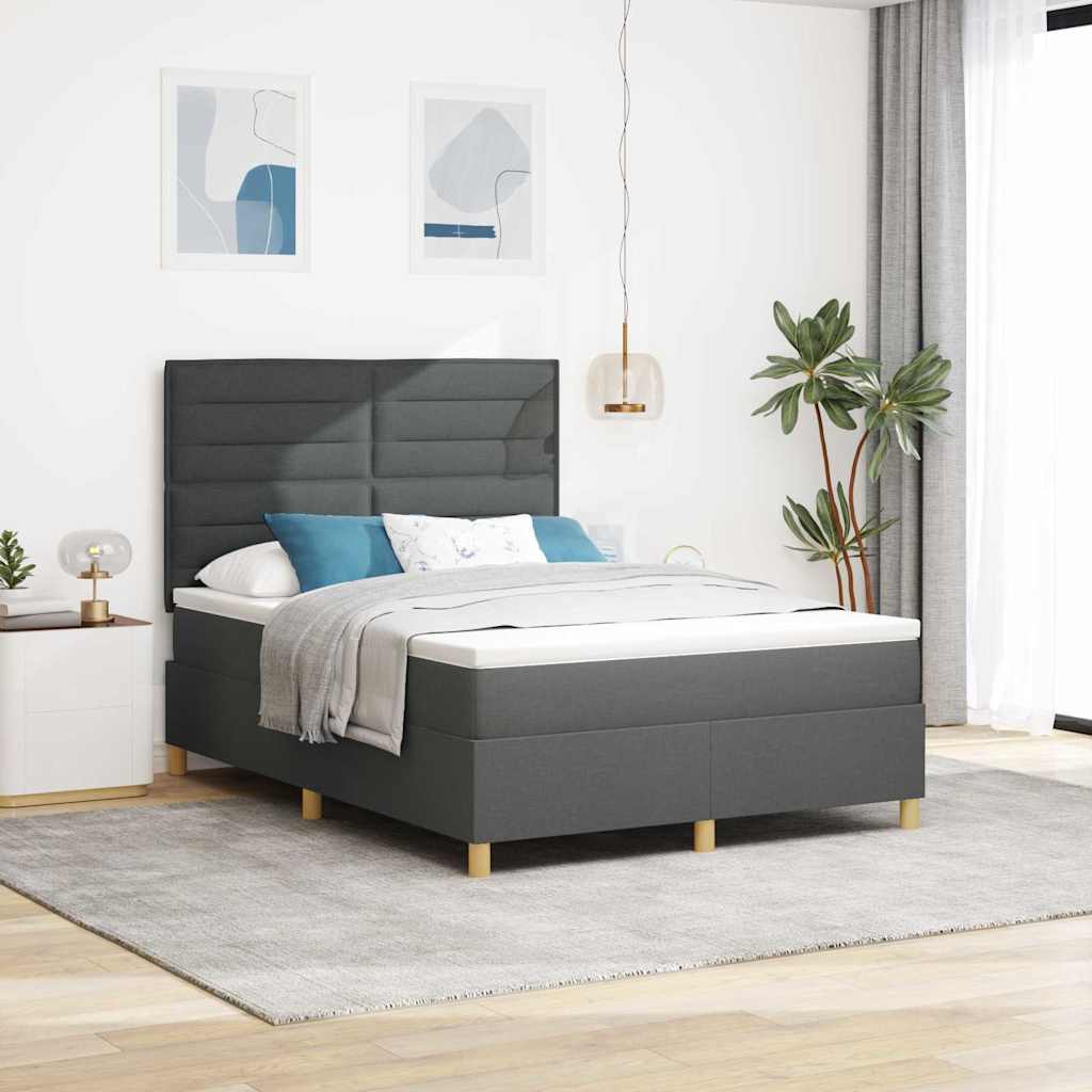 LED Boxspringbett mit Kopfteil Dunkelgrau 140 x 200 cm Stoff