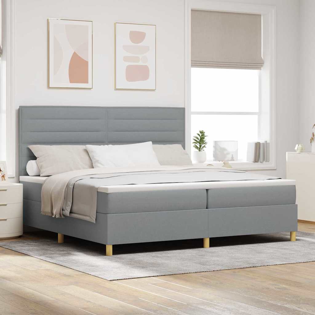 LED Boxspringbett mit Kopfteil Hellgrau 200 x 200 cm Stoff