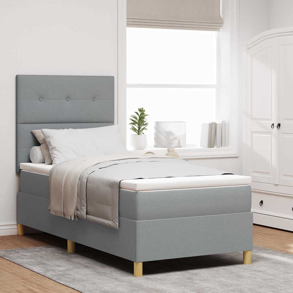 LED Boxspringbett mit Kopfteil Hellgrau 90 x 190 cm Stoff