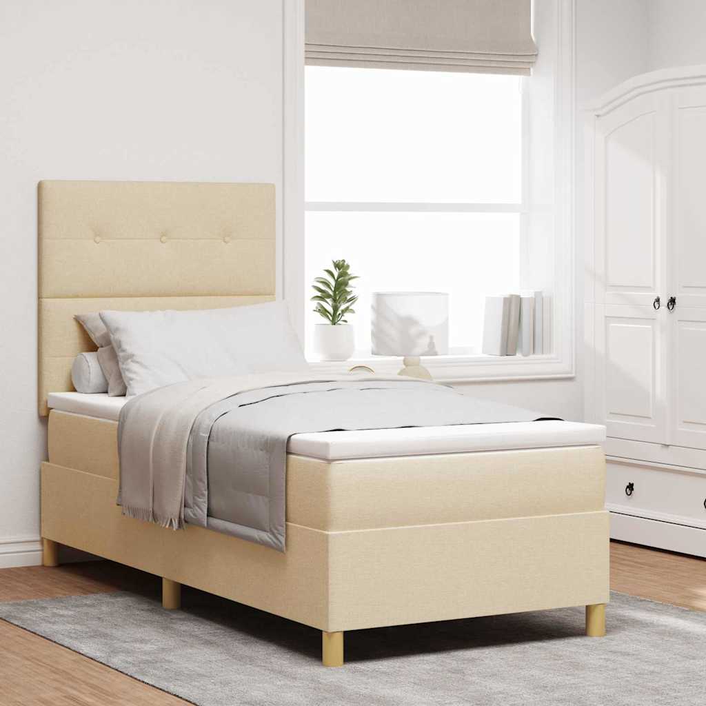 LED Boxspringbett mit Kopfteil Creme 100 x 200 cm Stoff