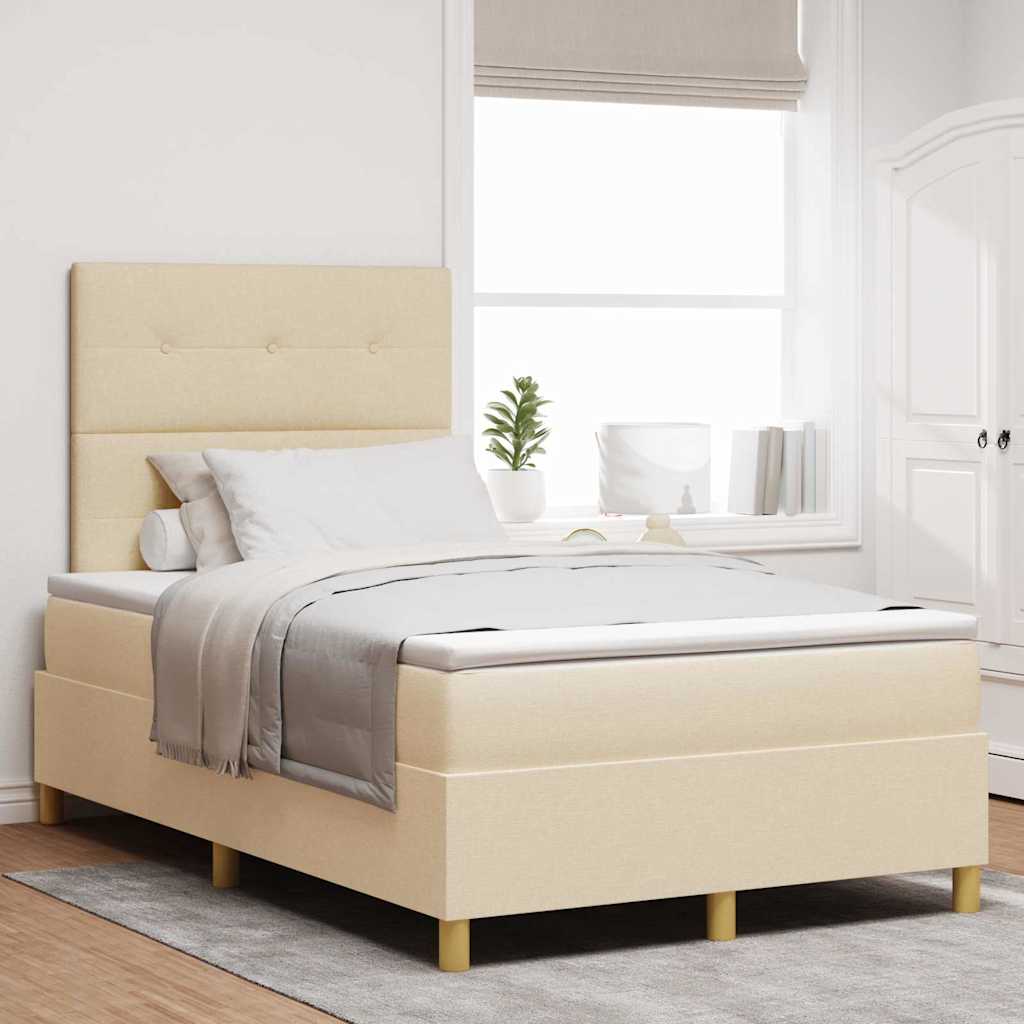 LED Boxspringbett mit Kopfteil Creme 120 x 190 cm Stoff