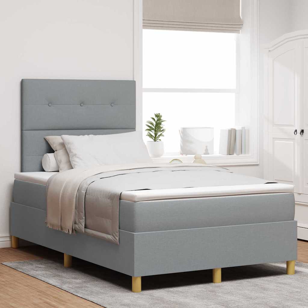 LED Boxspringbett mit Kopfteil Hellgrau 120 x 200 cm Stoff