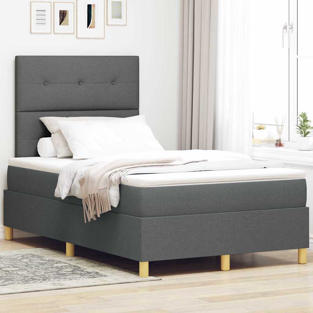 LED Boxspringbett mit Kopfteil Dunkelgrau 120 x 200 cm Stoff