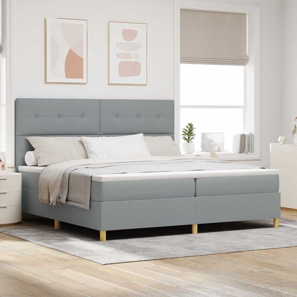 LED Boxspringbett mit Kopfteil Hellgrau 200 x 200 cm Stoff