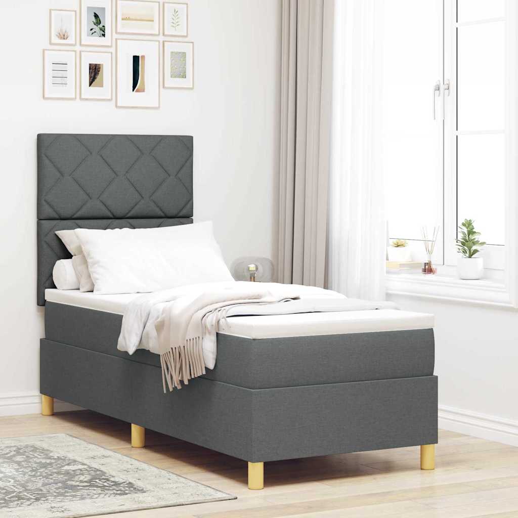 LED Boxspringbett mit Kopfteil Dunkelgrau 80 x 200 cm Stoff