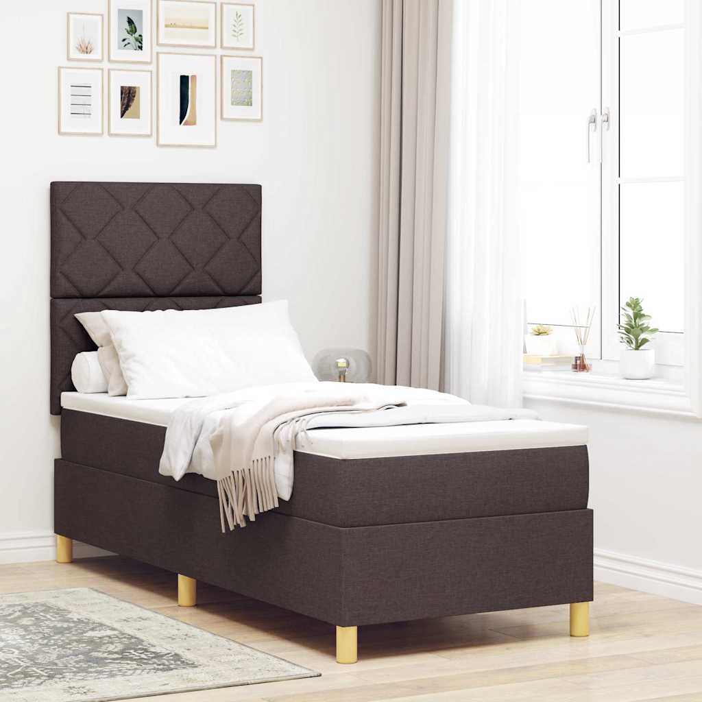 LED Boxspringbett mit Kopfteil Dunkelbraun 80 x 200 cm Stoff