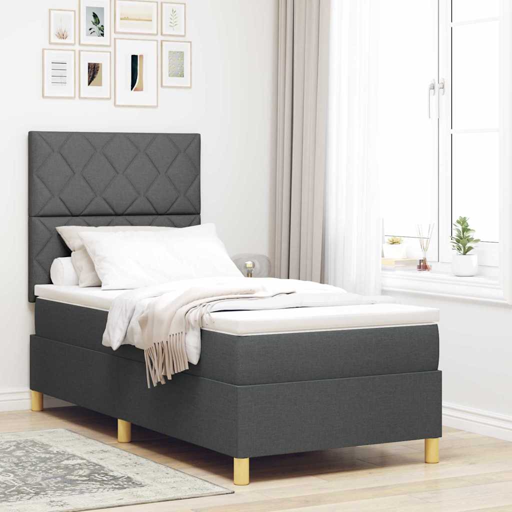 LED Boxspringbett mit Kopfteil Dunkelgrau 90 x 190 cm Stoff