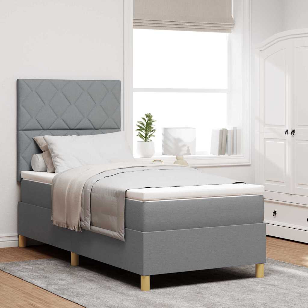 LED Boxspringbett mit Kopfteil Hellgrau 100 x 200 cm Stoff
