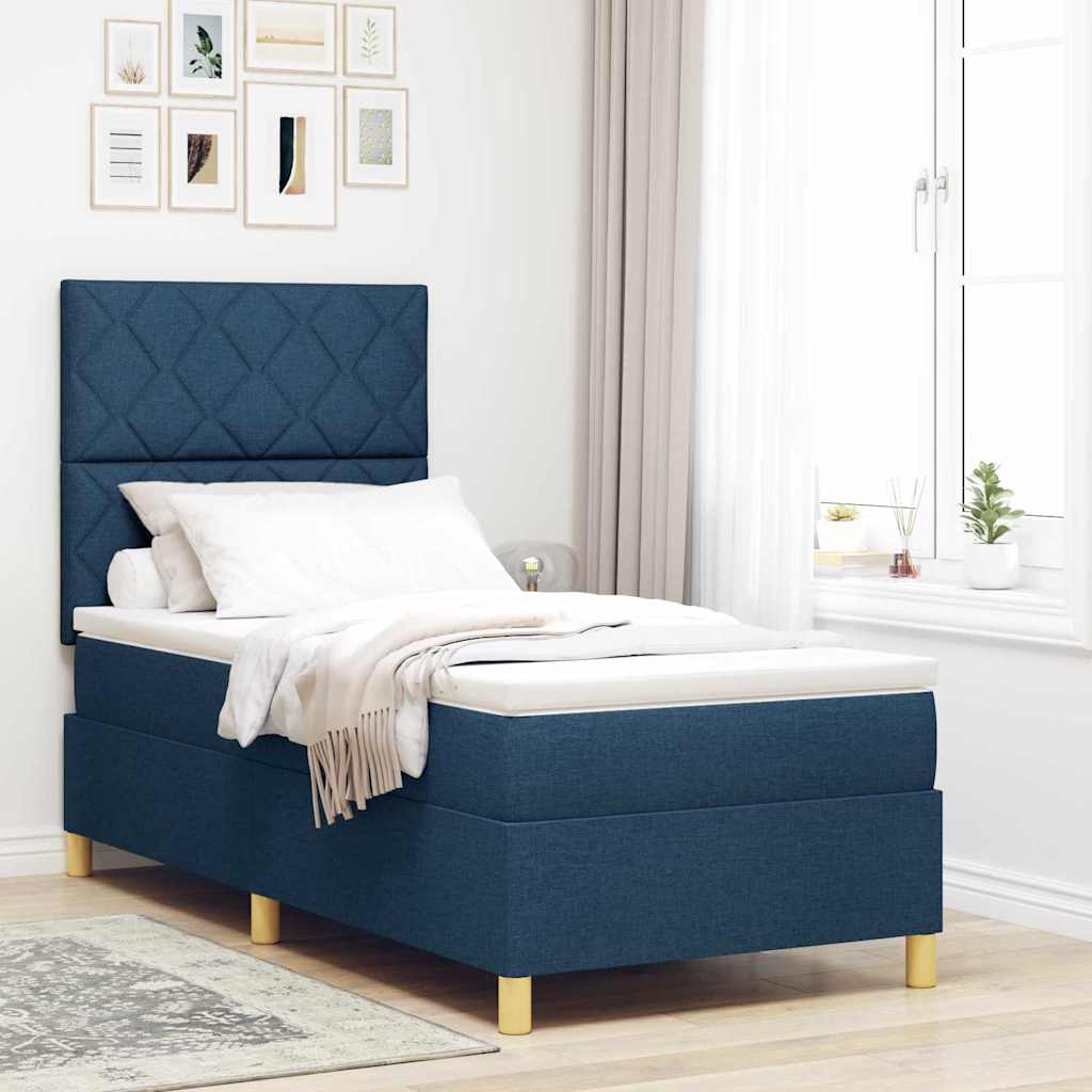 LED Boxspringbett mit Kopfteil Blau 100 x 200 cm Stoff