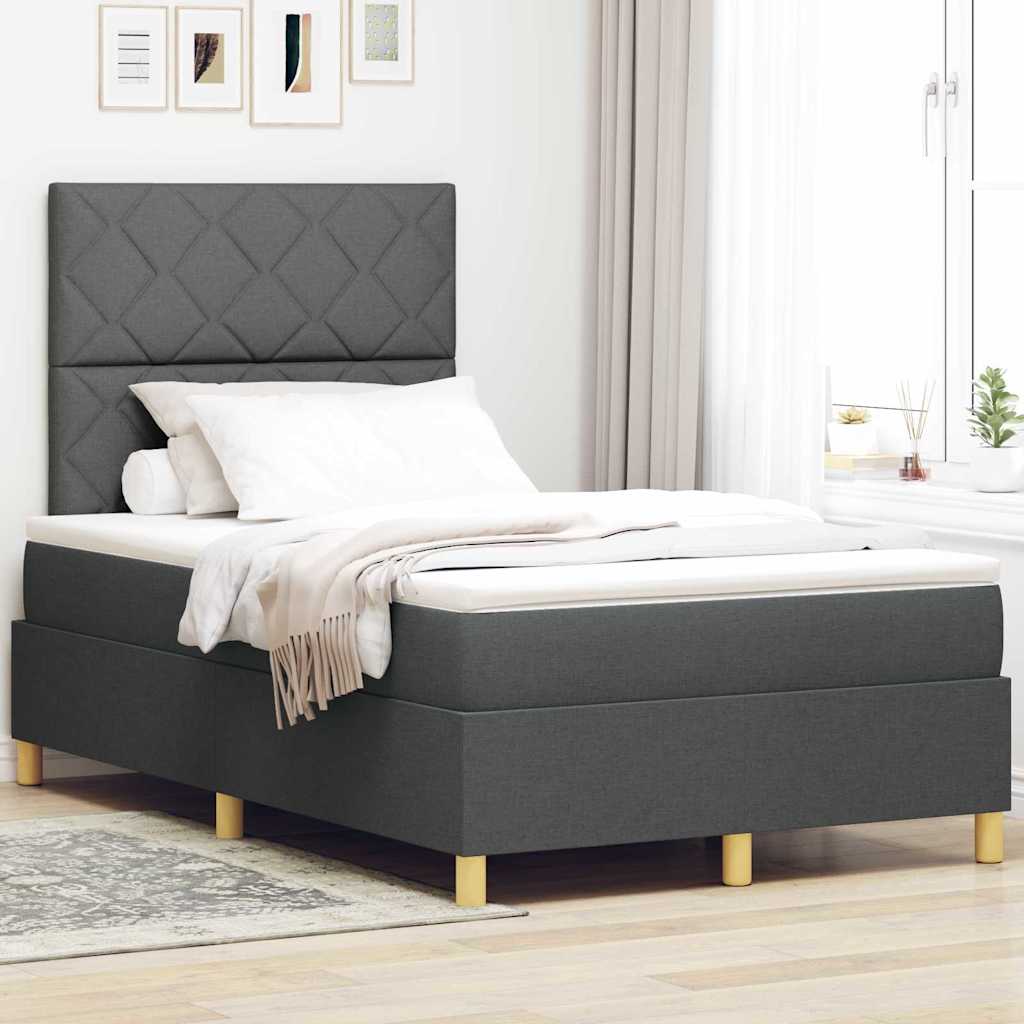LED Boxspringbett mit Kopfteil Dunkelgrau 120 x 200 cm Stoff