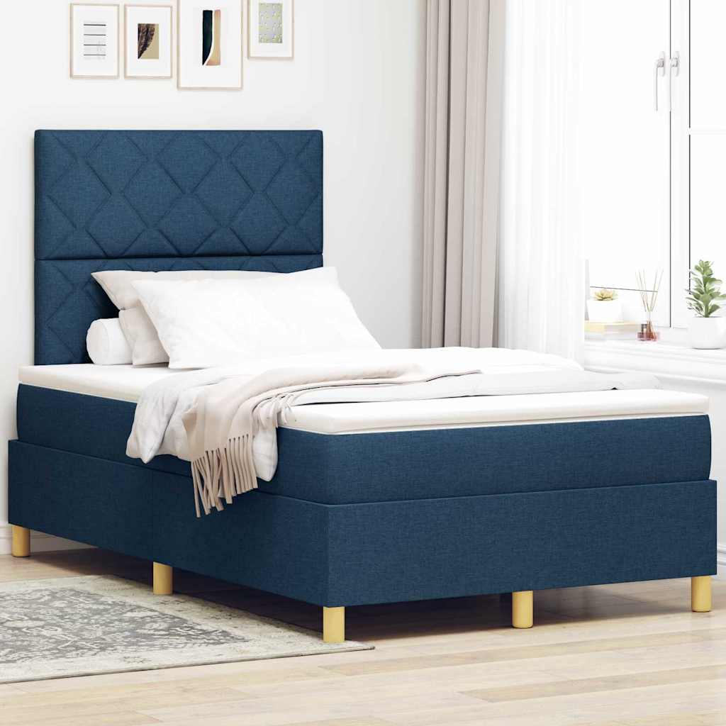 LED Boxspringbett mit Kopfteil Blau 120 x 200 cm Stoff