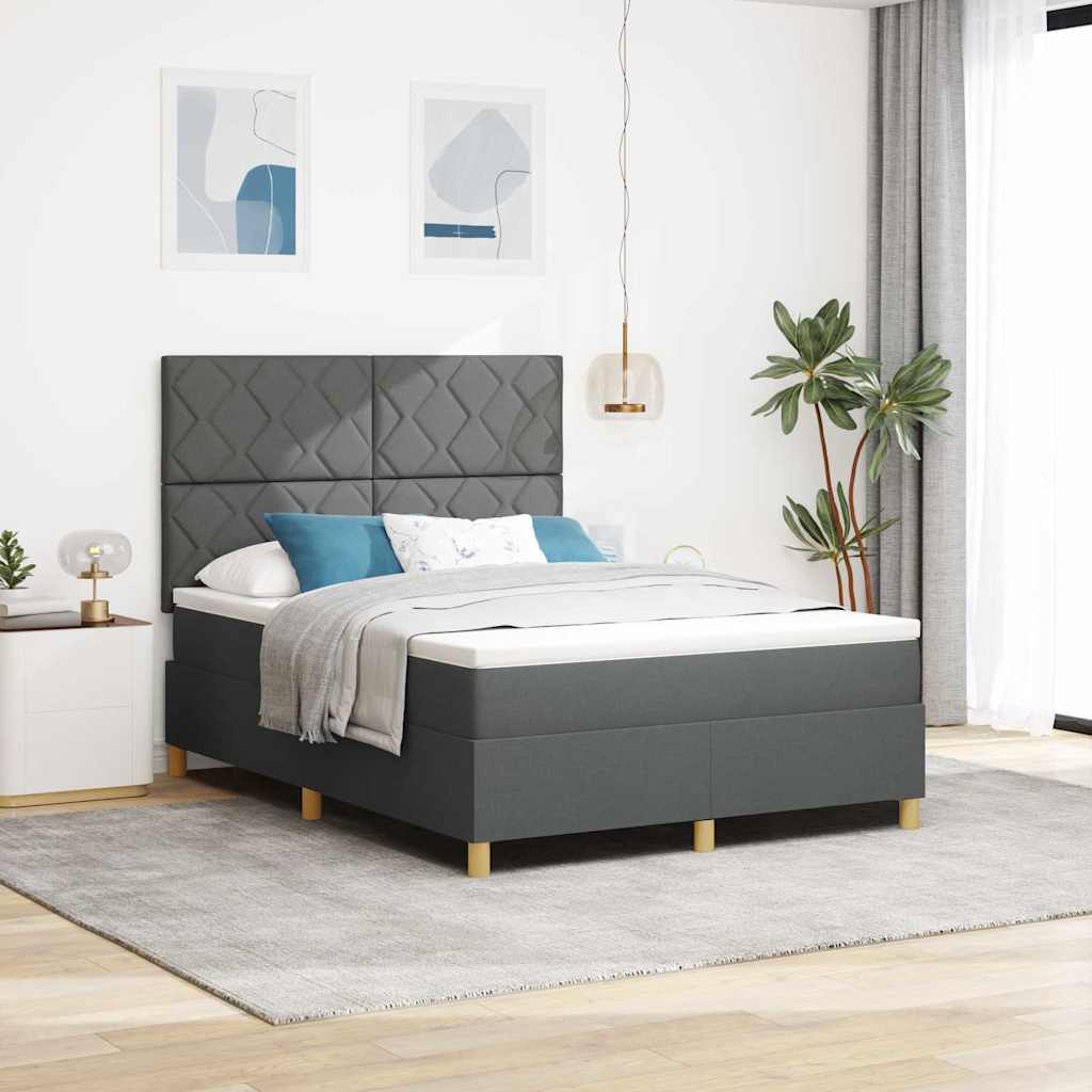 LED Boxspringbett mit Kopfteil Dunkelgrau 160 x 200 cm Stoff