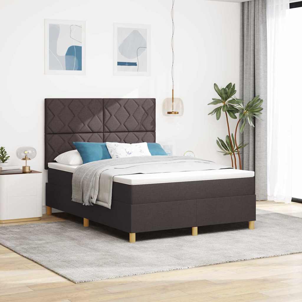LED Boxspringbett mit Kopfteil Dunkelbraun 160 x 200 cm Stoff