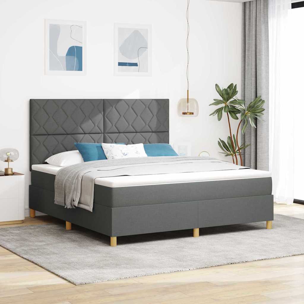 LED Boxspringbett mit Kopfteil Dunkelgrau 180 x 200 cm Stoff
