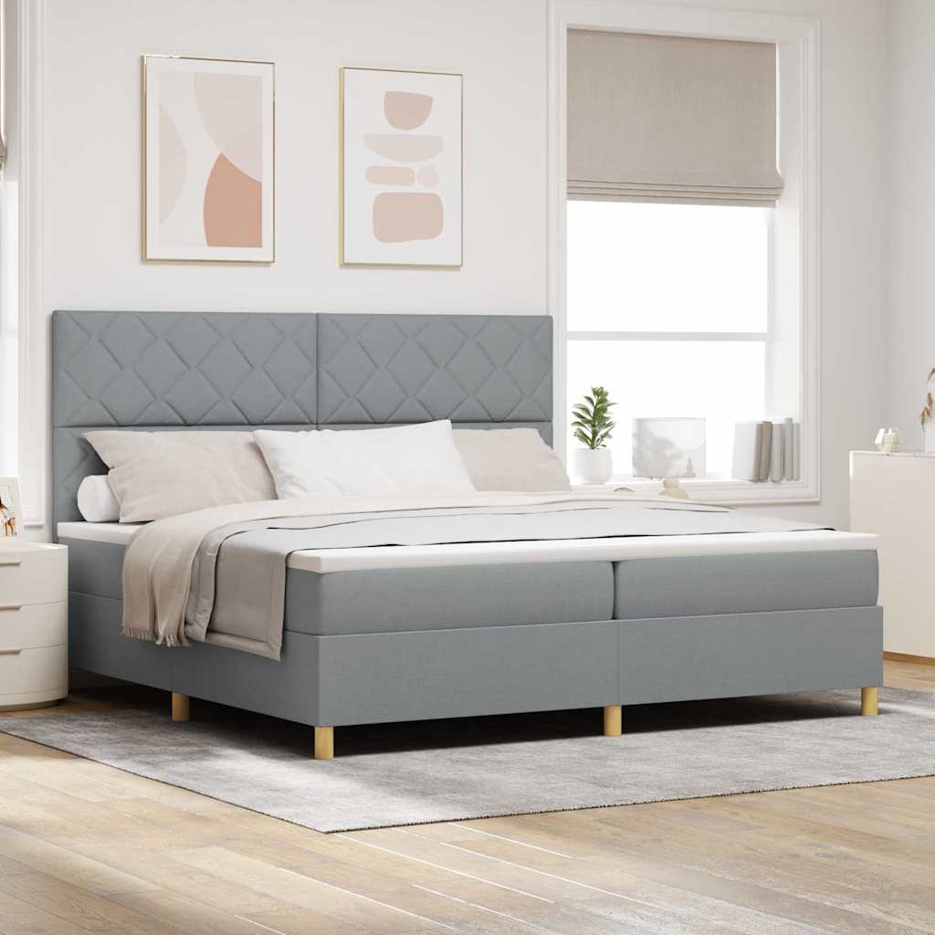 LED Boxspringbett mit Kopfteil Hellgrau 200 x 200 cm Stoff