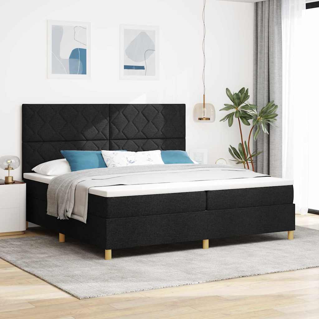 LED Boxspringbett mit Kopfteil Schwarz 200 x 200 cm Stoff