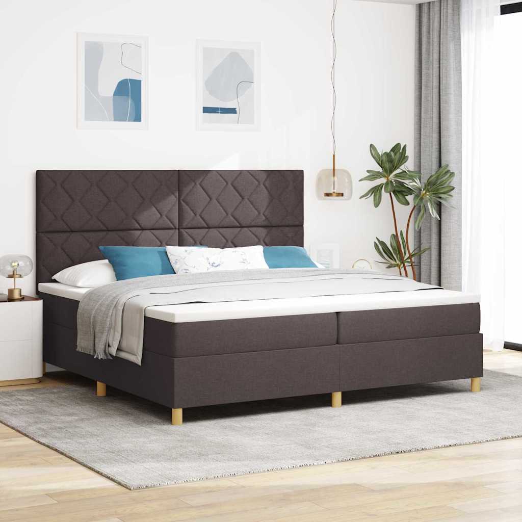 LED Boxspringbett mit Kopfteil Dunkelbraun 200 x 200 cm Stoff
