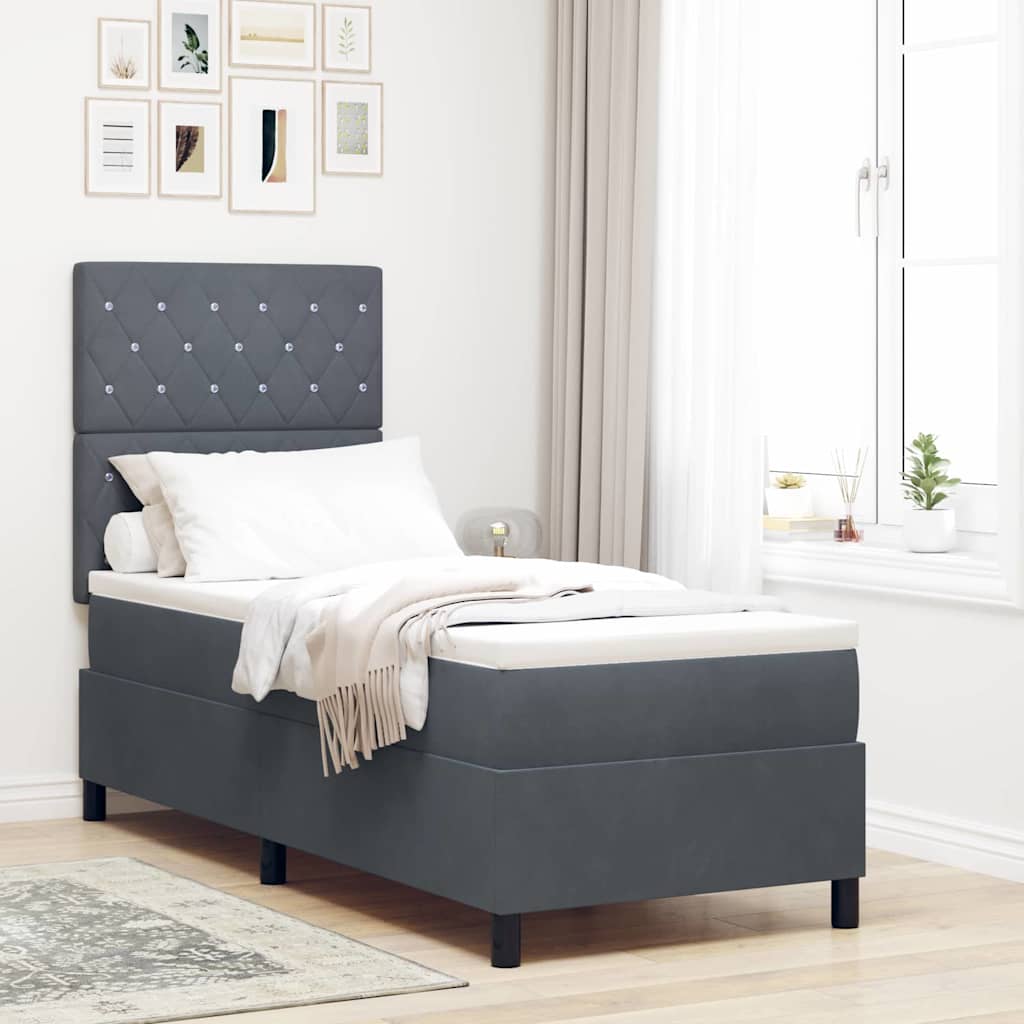 LED Boxspringbett mit Matratze Dunkelgrau 80 x 200 cm Stoff