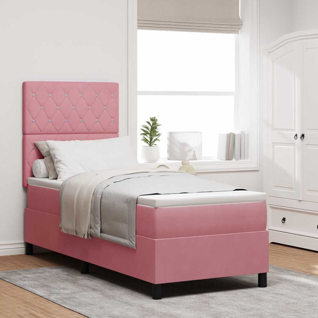 LED Boxspringbett mit Matratze Rosa 80 x 200 cm Samt