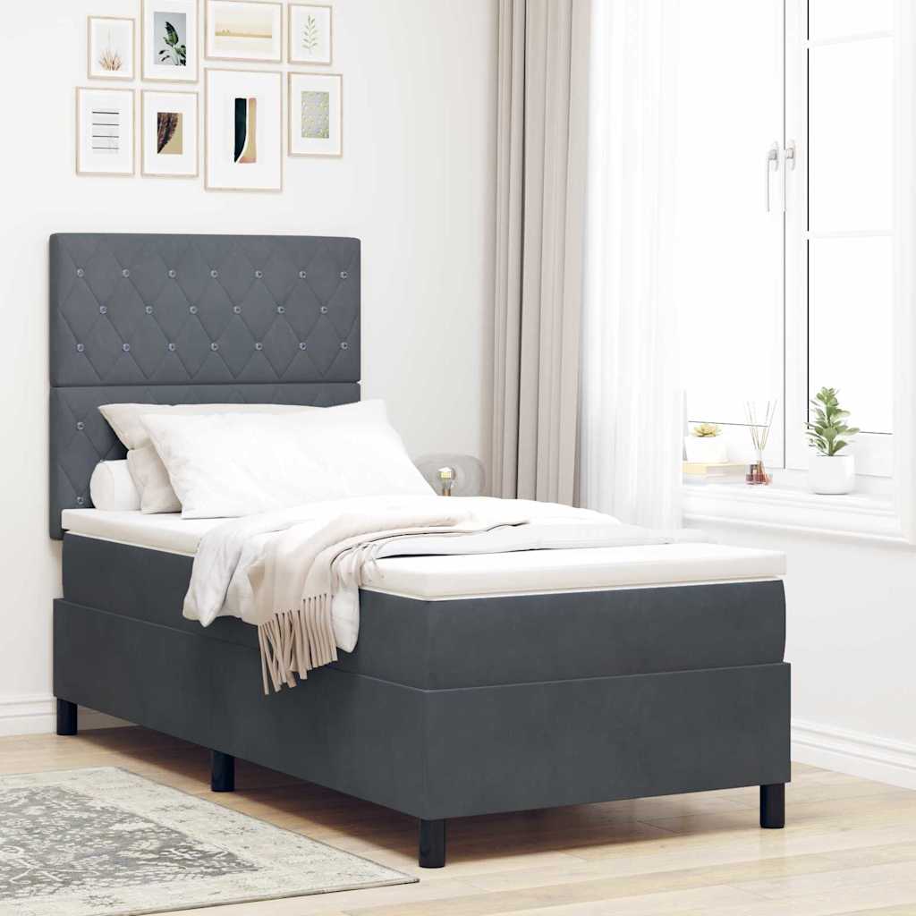 LED Boxspringbett mit Matratze Dunkelgrau 90 x 190 cm Samt