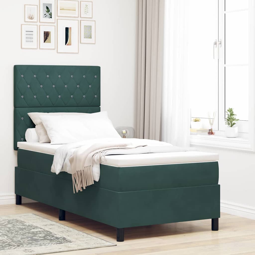 LED Boxspringbett mit Matratze Dunkelgrün 90 x 190 cm Samt